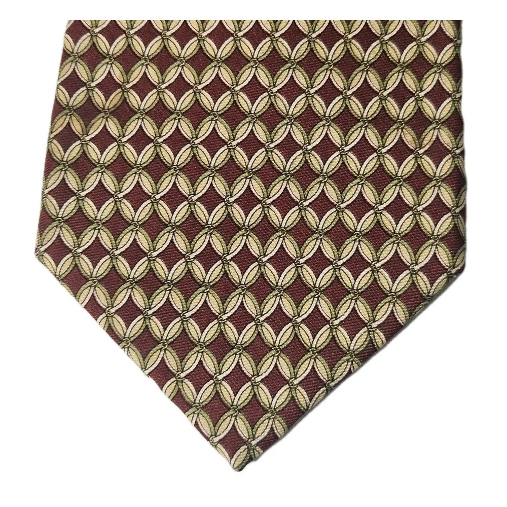 Brooks Brothers Makers Gold Red Stripe Necktie Design Neck Tie Silk Handmade USA